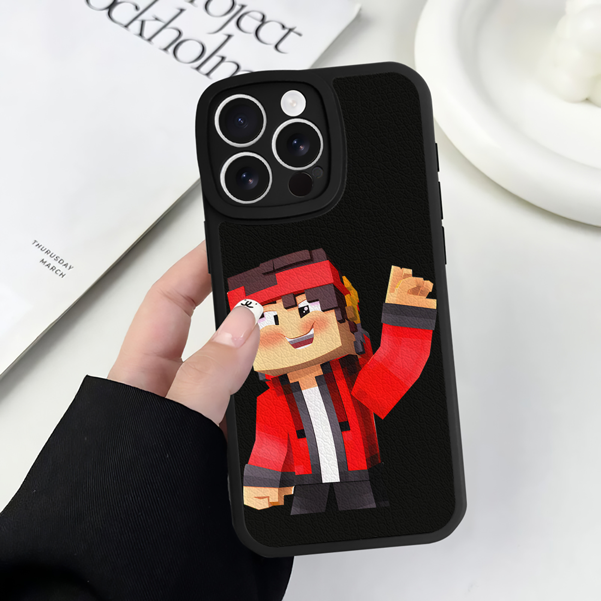（画像用） マインクラフト ブロックの世界 Minecraft MC Block world 【iPhone 16シリーズ対応】シリコンスマホケース（レザー調） 材質：シリコン